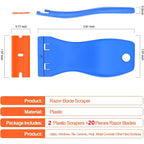 Plastic Razor Blade Scrapers Glue Remover (2 Pieces)  with 20 plastic bladed