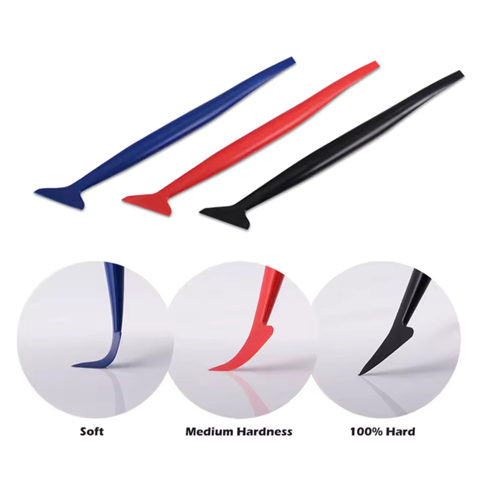 Vinyl Car Wrapping Flexible Micro Squeegee Curves Slot Tint Tool Set 3 in 1 with Different Hardness for Installing Vehicle Wraps and Auto Stickers