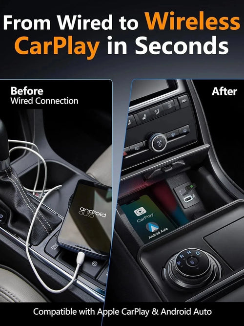 2-in-1 Mini Wireless CarPlay Adapter for Apple CarPlay & Android