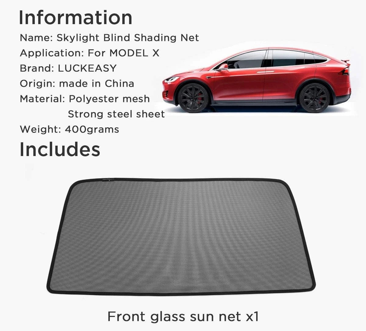 Tesla Model X Front Shading Net Glass Roof Sunshade- After 2022, the installation of this sunshade net will block the camera button,