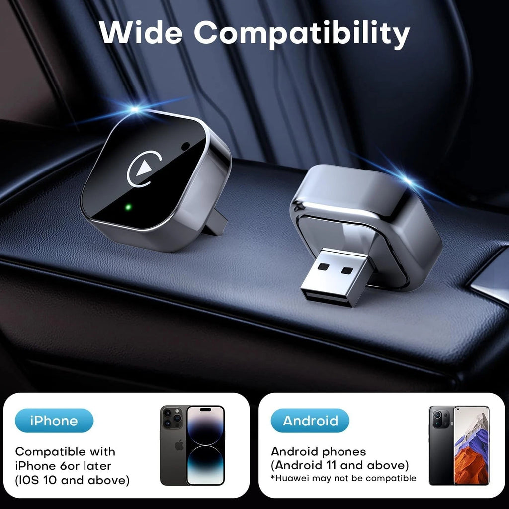 2-in-1 Wireless CarPlay & Android Auto Adapter, Plug & Play CarPlay Dongle Black