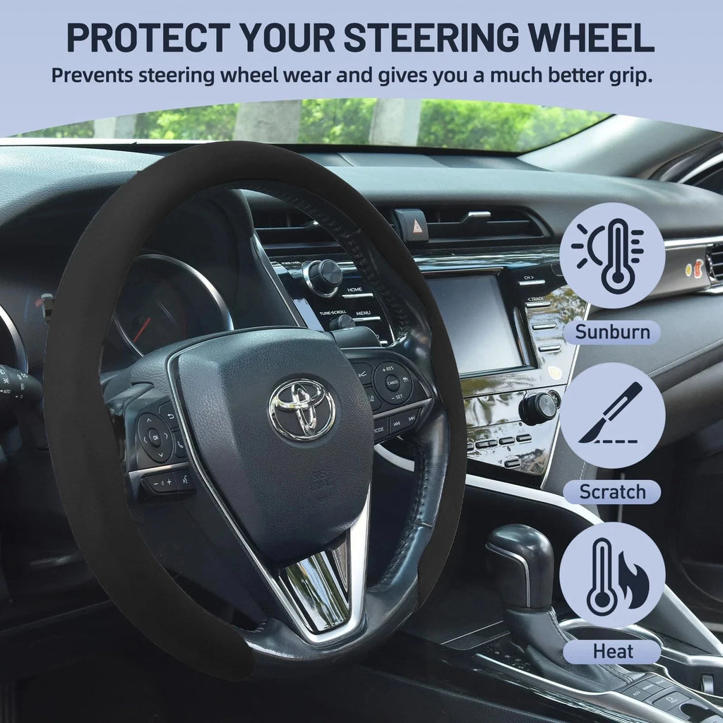 Ernica Suede Steering Wheel Cover, Universal 15 Inch Car Black