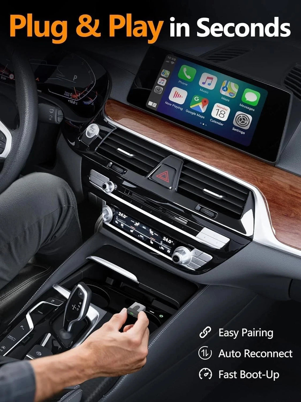 2-in-1 Mini Wireless CarPlay Adapter for Apple CarPlay & Android