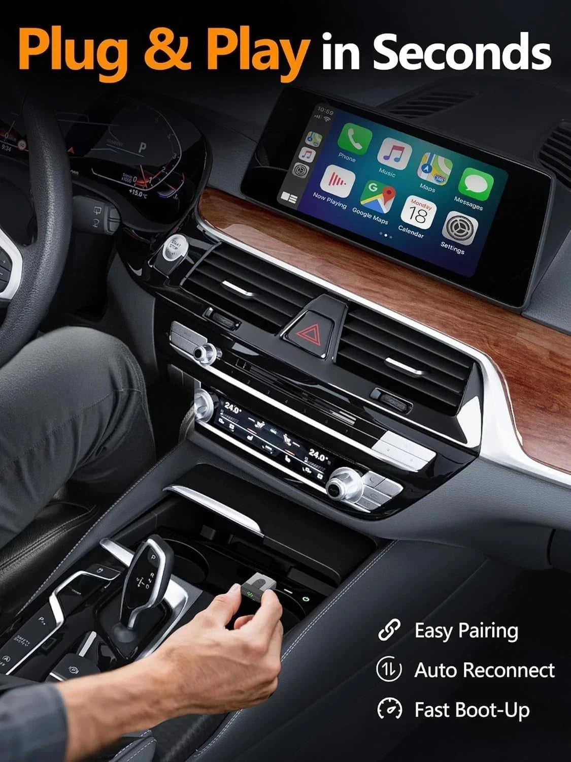 2-in-1 Mini Wireless CarPlay Adapter for Apple CarPlay & Android