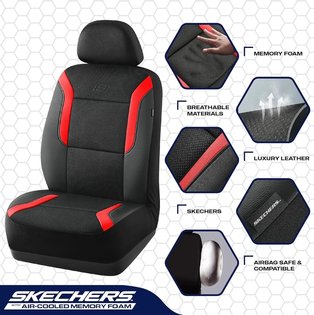 Skechers Memory Foam Car Seat Covers Two Front, Black and Red