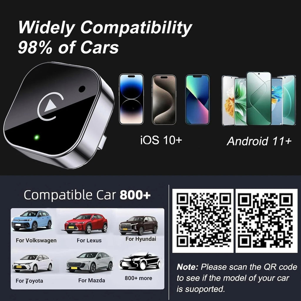 2-in-1 Wireless CarPlay & Android Auto Adapter, Plug & Play CarPlay Dongle Black
