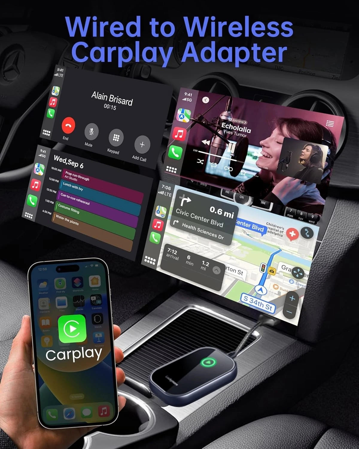 Luckymore Wireless Carplay Adapter, Converts Wired to Wireless Carplay - Grey