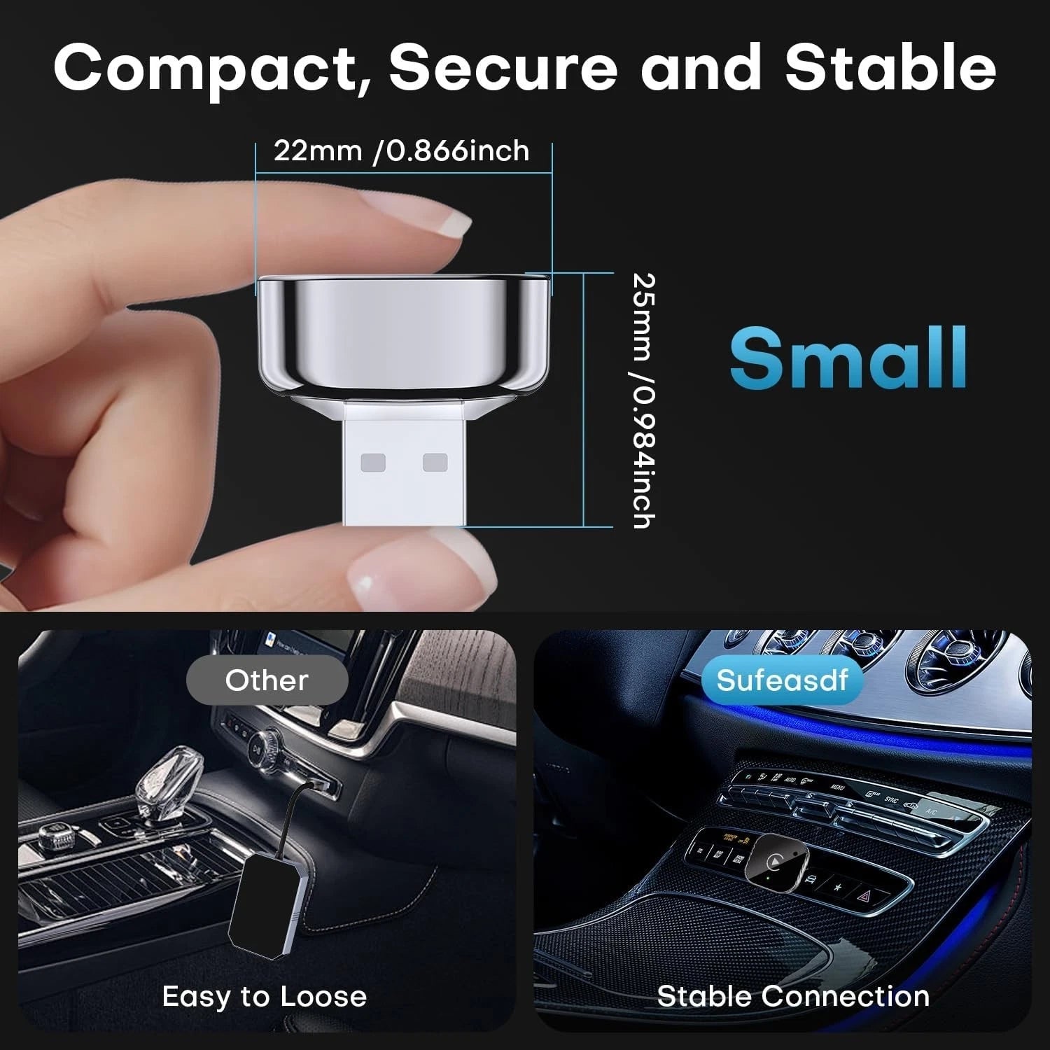 2-in-1 Wireless CarPlay & Android Auto Adapter, Plug & Play CarPlay Dongle Black