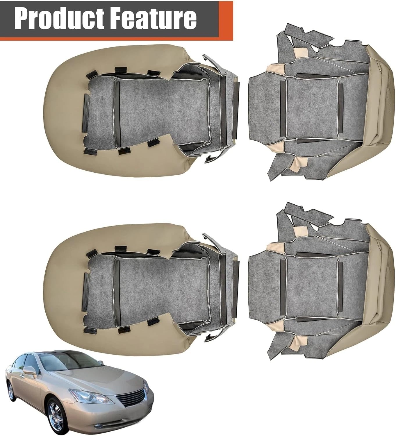 Driver & Passenger Perforated Leather Seat Cover Tan For Lexus 2007-2012 ES350