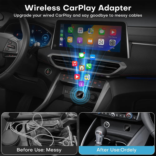 2-in-1 Wireless CarPlay & Android Auto Adapter, Plug & Play CarPlay Dongle Black