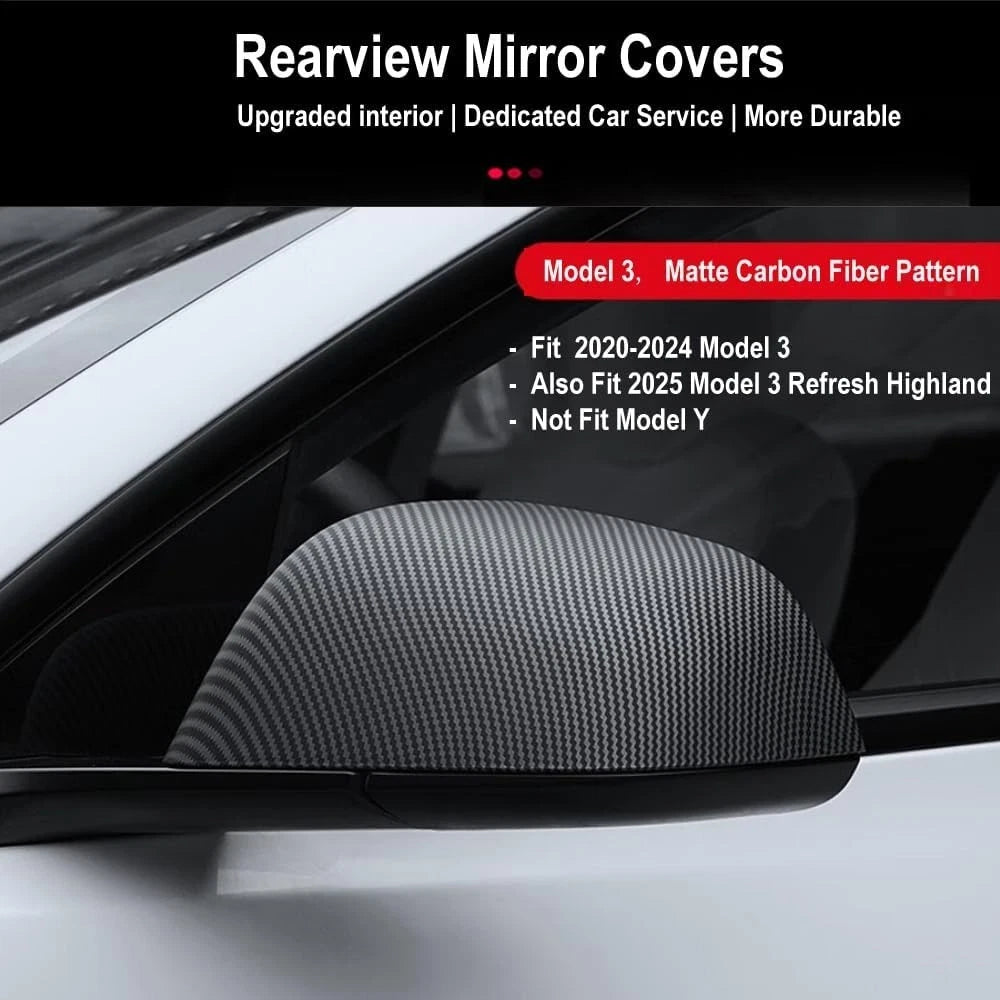 2017-2023 Tesla Model 3 Add-on ABS Matte Carbon Fiber Side Mirror Covers Cap