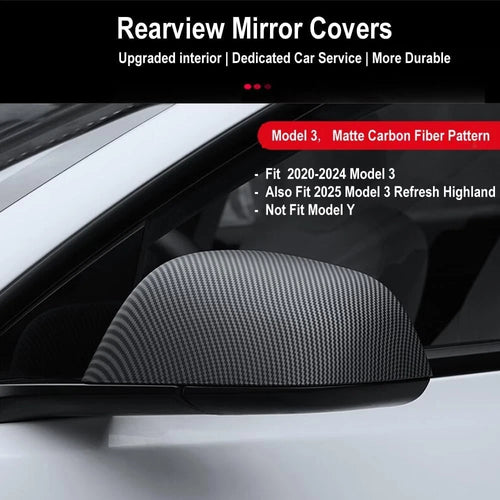 2017-2023 Tesla Model 3 Add-on ABS Matte Carbon Fiber Side Mirror Covers Cap