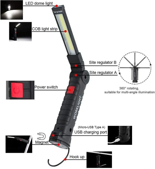 2Pack LED Work Lights, USB Rechargeable COB Light with Magnetic Base 360°Rotate