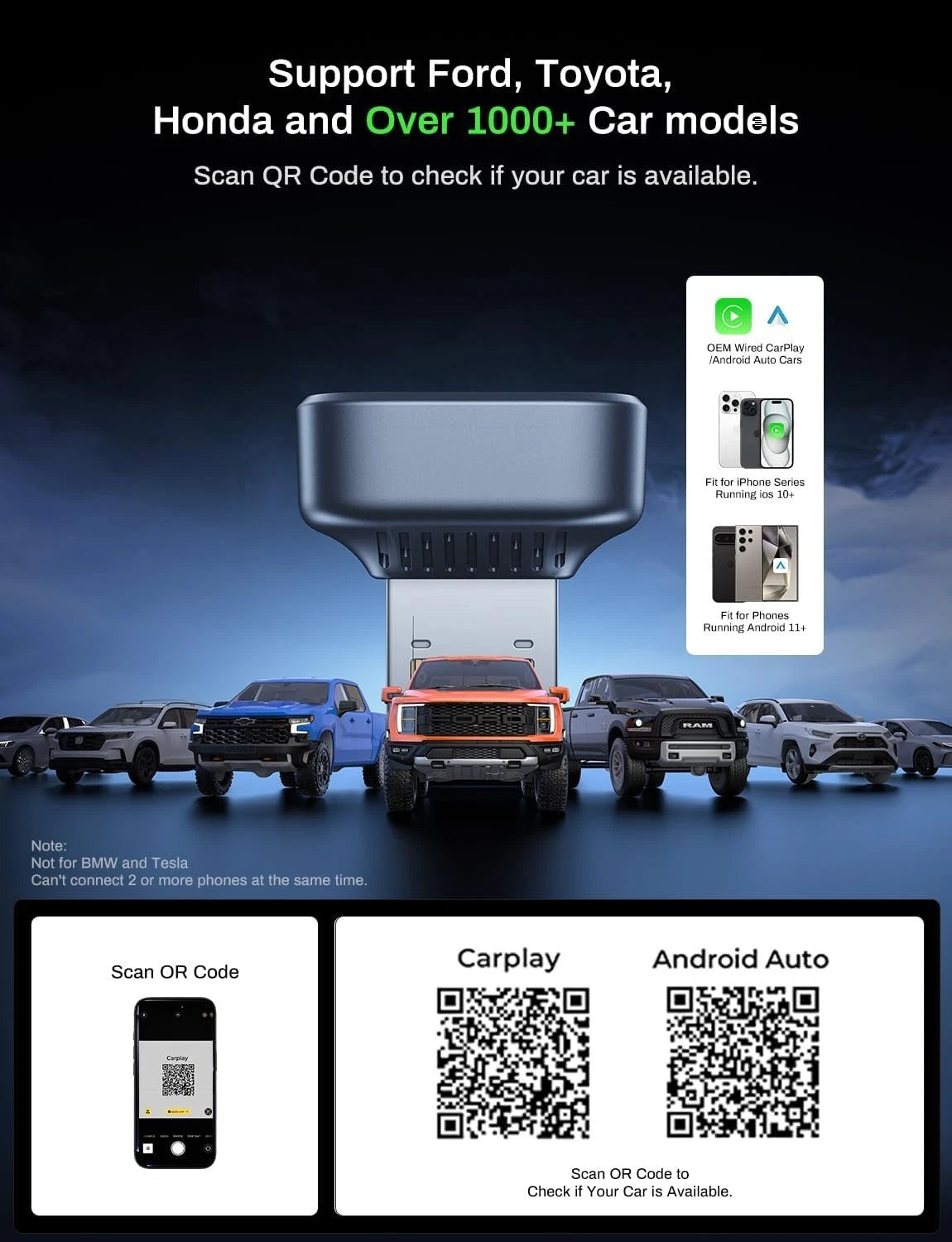 2-in-1 Wireless CarPlay Adapter 2026 Support Apple CarPlay & Android Auto