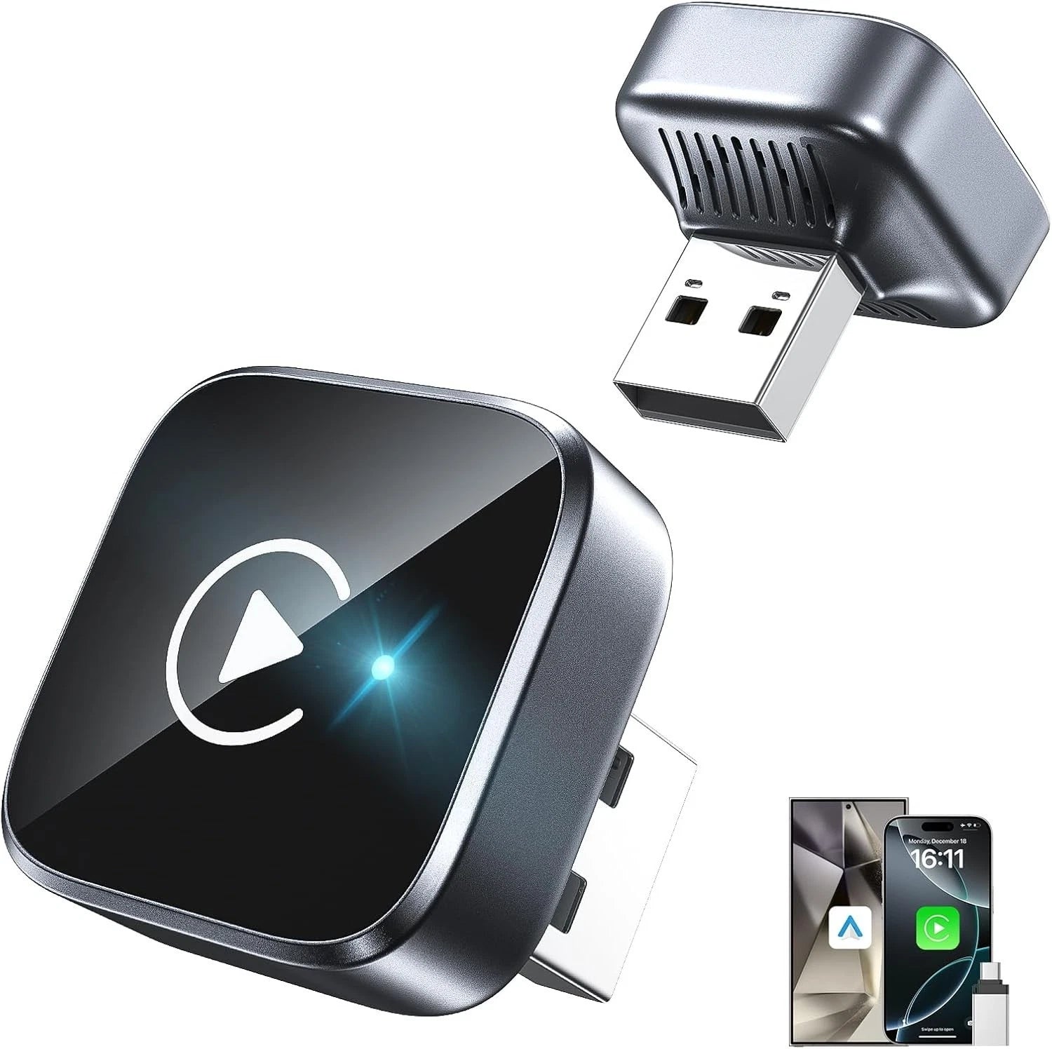 2-in-1 Wireless CarPlay Adapter 2026 Support Apple CarPlay & Android Auto