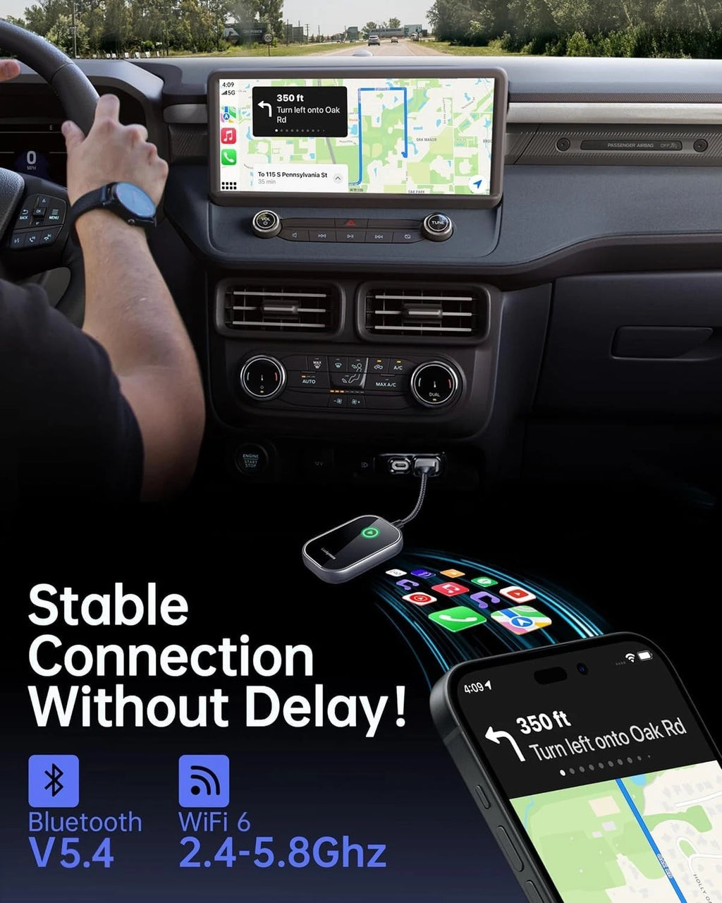 Luckymore Wireless Carplay Adapter, Converts Wired to Wireless Carplay - Grey