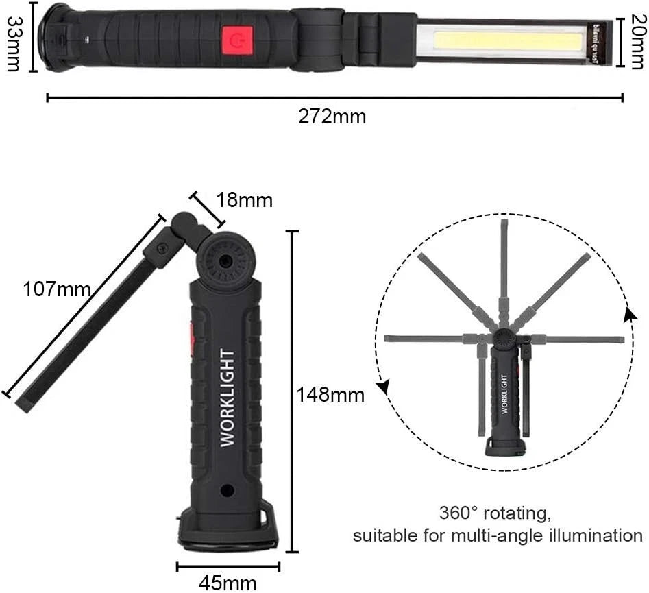 2Pack LED Work Lights, USB Rechargeable COB Light with Magnetic Base 360°Rotate