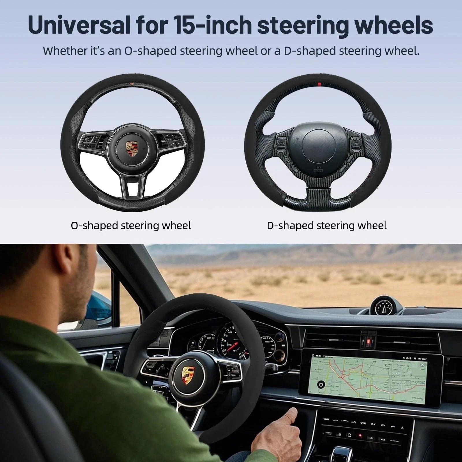 Ernica Suede Steering Wheel Cover, Universal 15 Inch Car Black