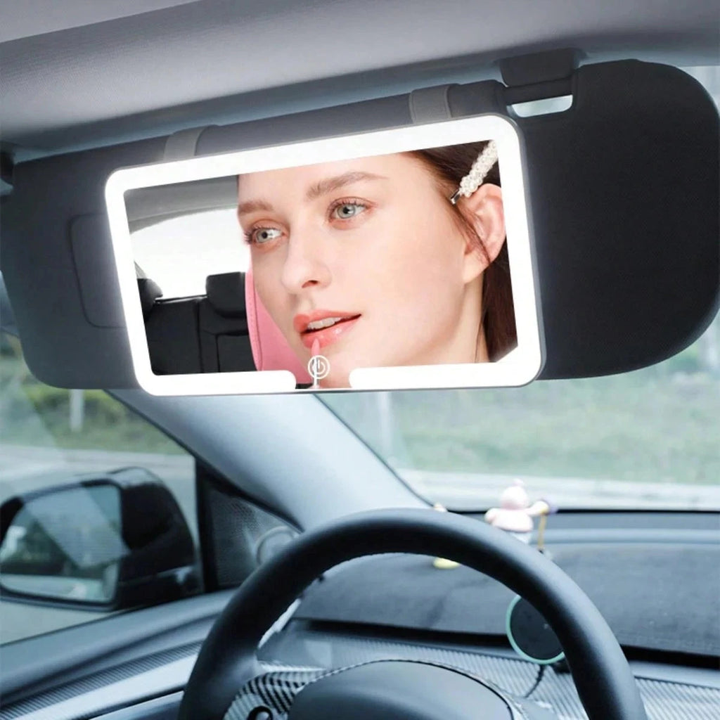 LED Car Sun Visor Makeup Mirror Rechargeable HD Vanity Light Universal