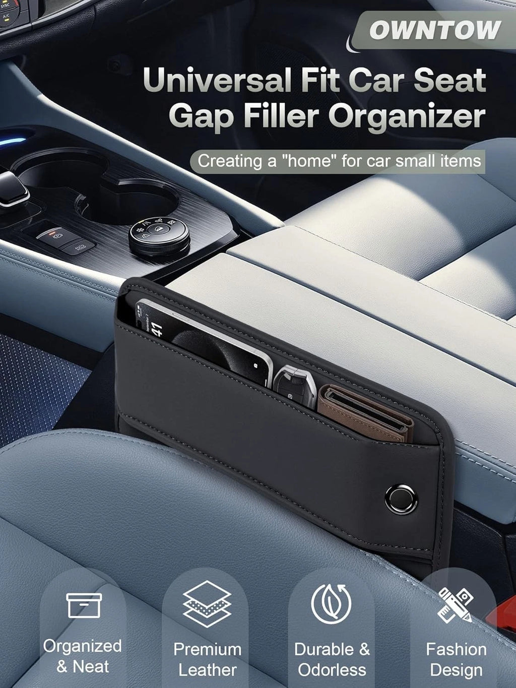 Car Seat Gap Filler Premium Leather Organizer for Car SUV Truck 1 PC