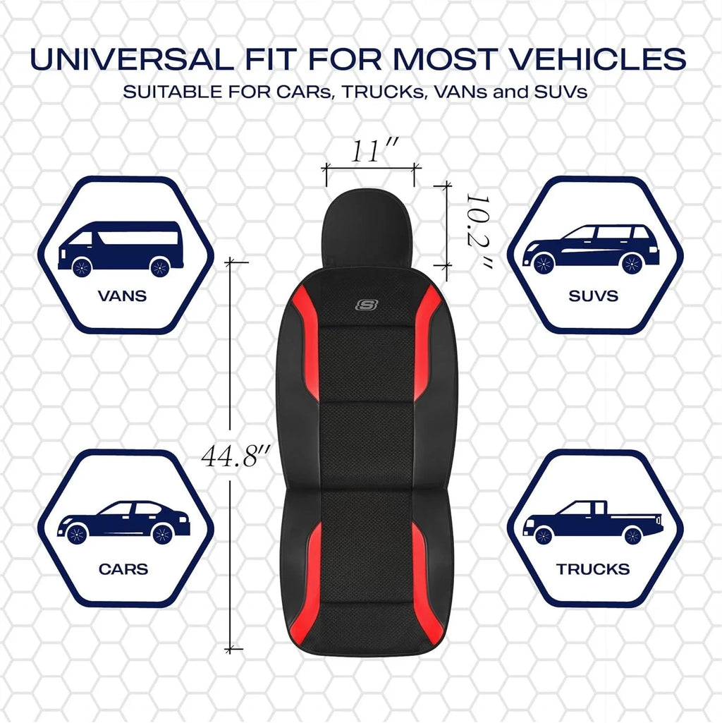 Skechers Memory Foam Car Seat Covers Two Front, Black and Red