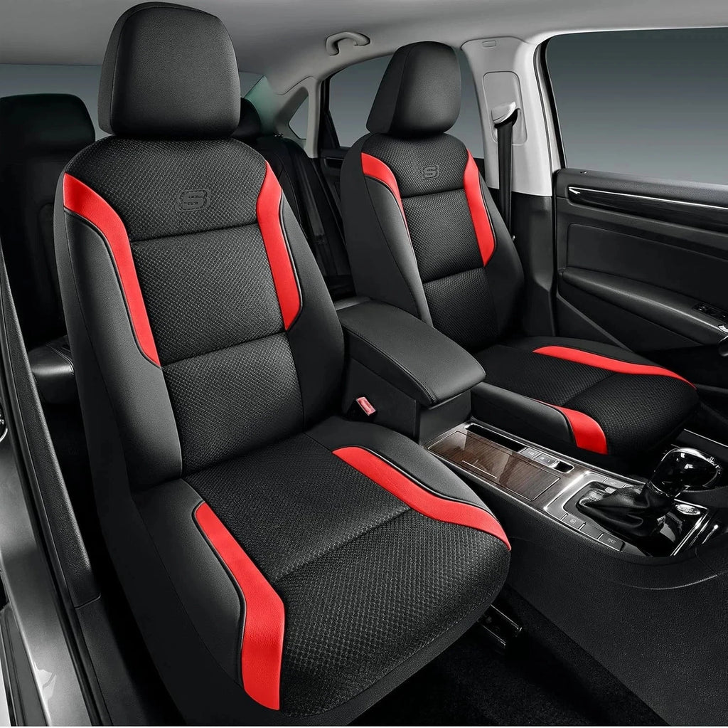 Skechers Memory Foam Car Seat Covers Two Front, Black and Red