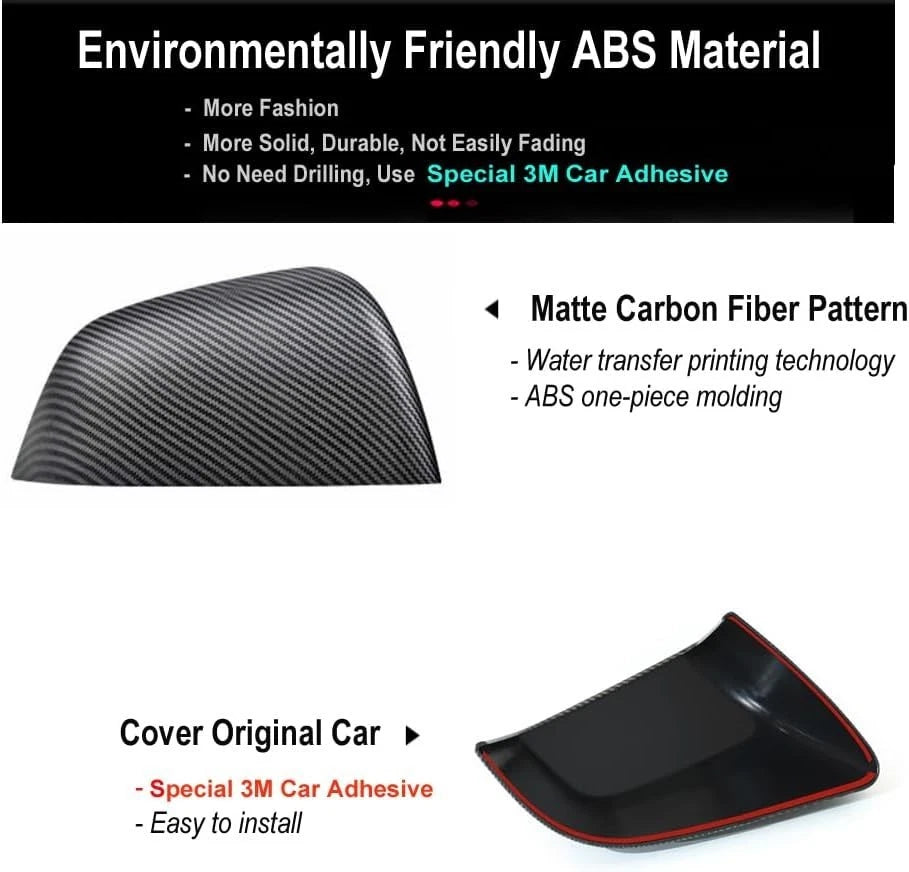 2017-2023 Tesla Model 3 Add-on ABS Matte Carbon Fiber Side Mirror Covers Cap