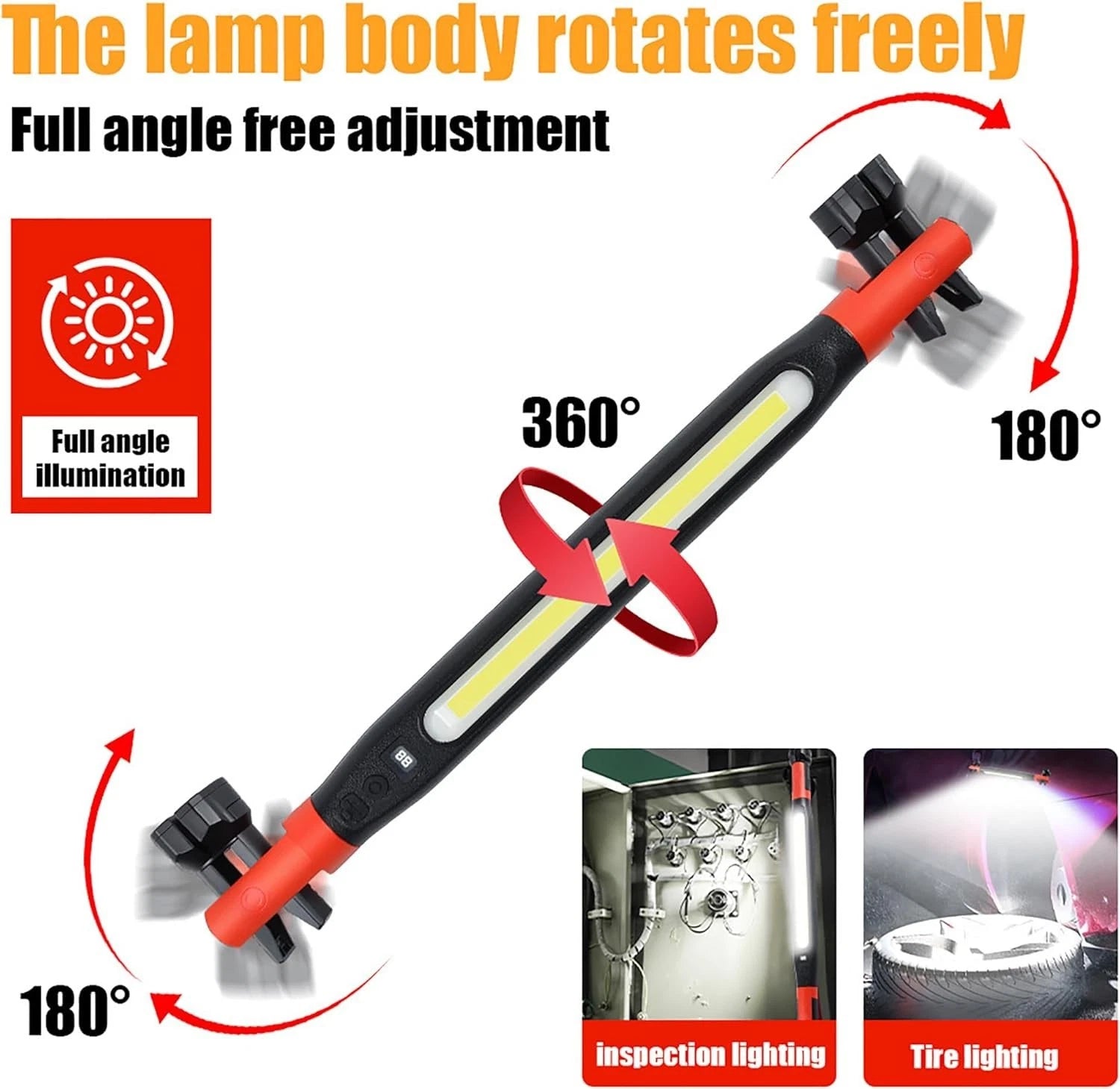 Under Hood Work Light Bar LED Magnetic Light with Hooks Cordless Rechargeable