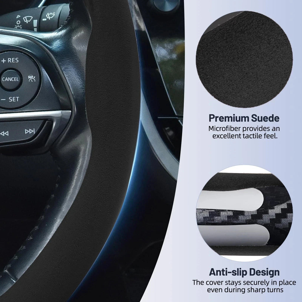 Ernica Suede Steering Wheel Cover, Universal 15 Inch Car Black
