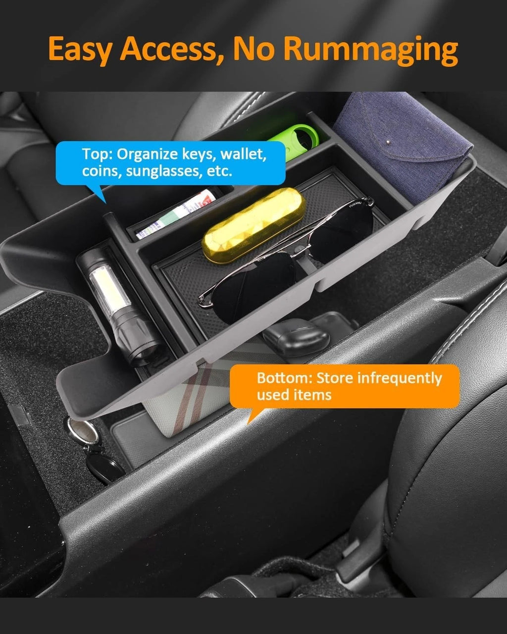2025 - 2026 Toyota Camry LE/SE/XLE/XSE Center Console Armrest Organizer Tray Black