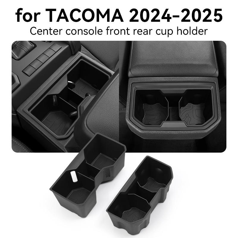 Center Console Cup Holder Inserts for 2024–2026 Toyota Tacoma Accessories – Middle Console & Rear Armrest Cup Holders, Non-Slip TPE Drink Holder Protectors & Organizers, Black (2-Piece Set)
